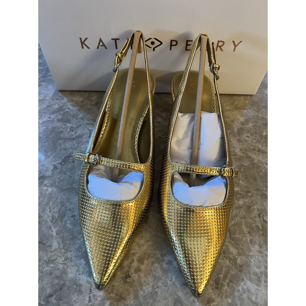 Katy Perry Micro Kitten Heel Sling Back Gold Women's Size 9 NEW Casual Buckle .. - Picture 3 of 6